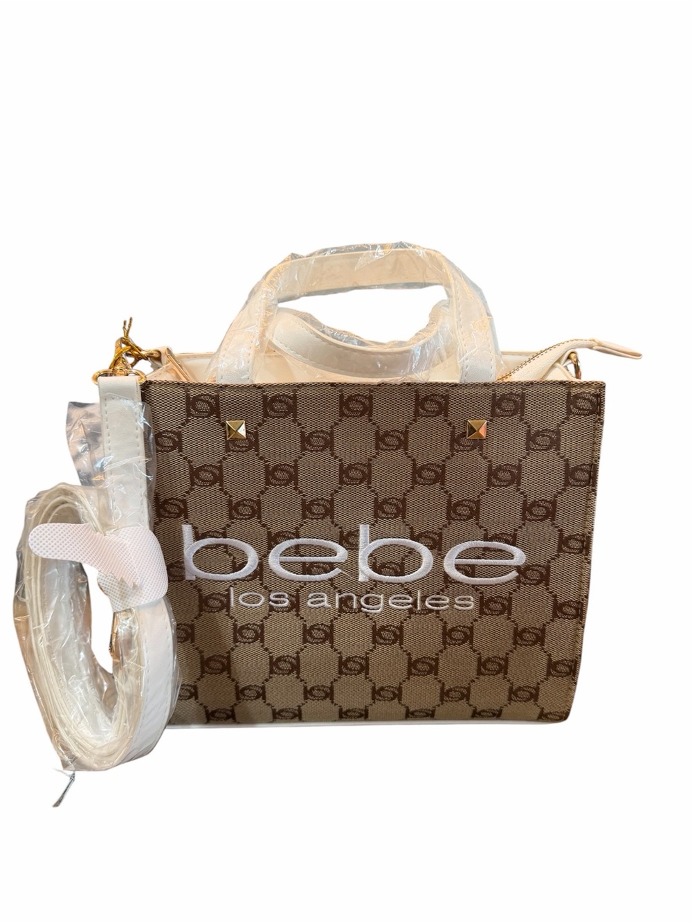 bebe Brown Monogram Tote with White Logo (MSRP $99) $45